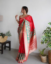 Awesome Red Zari Worked Banarasi Saree